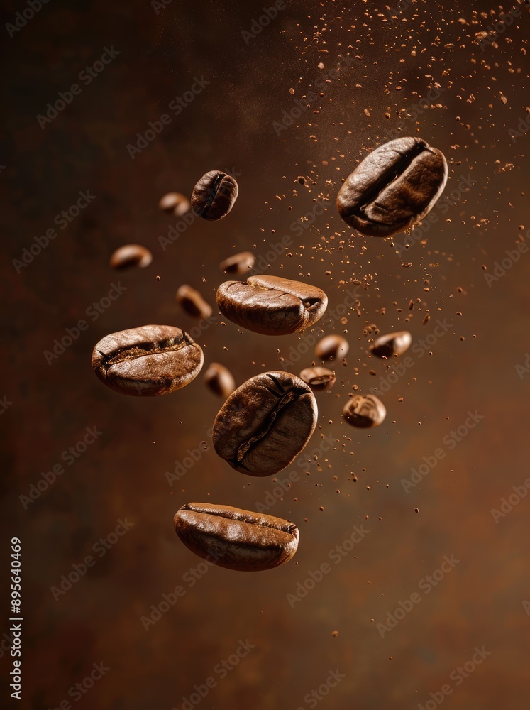 Coffee Beans Suspended in Mid-Air Coffee Beans Suspended in Mid-Air