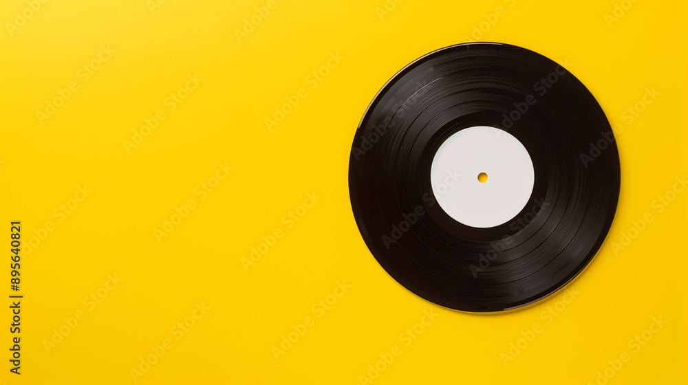 Vinyl record on yellow background with space for text Vinyl record on yellow background with space for text