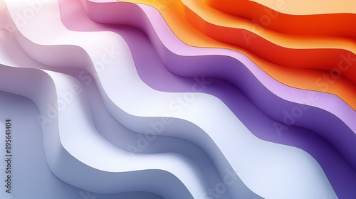 Radiating wave 3D lines, bright tangerine and lavender background, sweeping depth and soft shadows, energetic effect, striking and dynamic design. photo