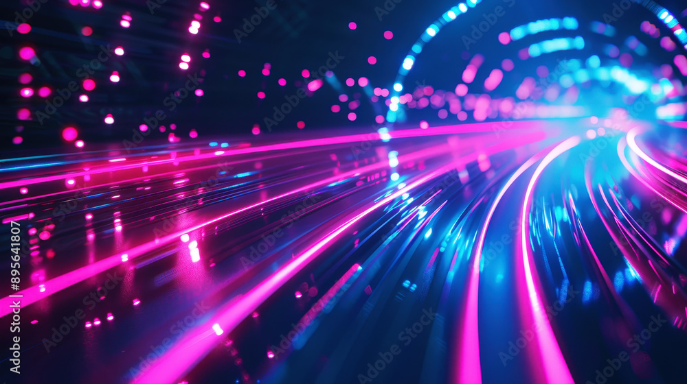Obraz premium dynamic and futuristic background featuring neon pink light trails creating an atmosphere of speed, technology, innovation, digital communication, data transfer, and global network connection for busi