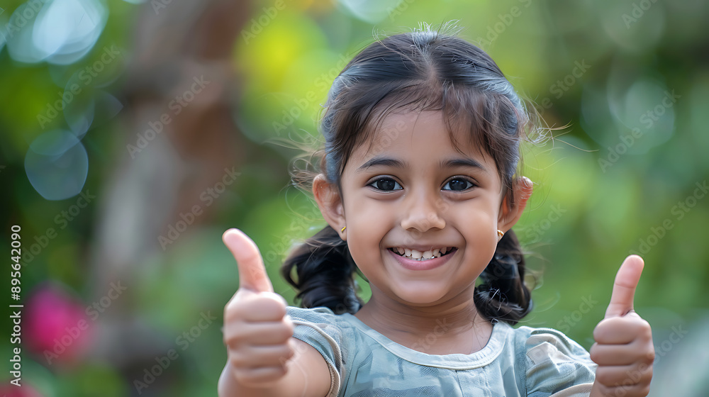 Indian small girl smiling girl enjoying a summer day in the park, surrounded by nature and happiness Indian small girl smiling girl enjoying a summer day in the park, surrounded by nature and happiness