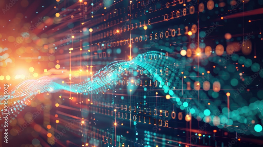 A background featuring a digital wave of data and technology symbols. A background featuring a digital wave of data and technology symbols.