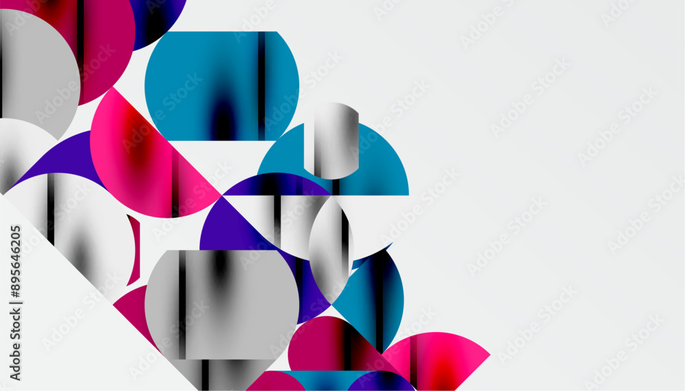 Color beautiful circles, semi circles, squares and round triangles. Geometric mosaic style pattern abstract background for wallpaper, banner, backdrop, card, book Illustration, landing page Color beautiful circles, semi circles, squares and round triangles. Geometric mosaic style pattern abstract background for wallpaper, banner, backdrop, card, book Illustration, landing page