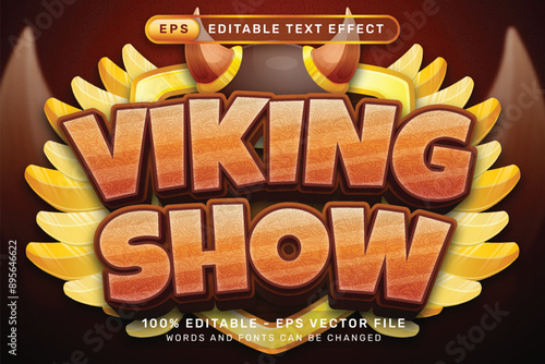 viking show 3d text effect and editable text effect with illustrations of viking helmets and shields