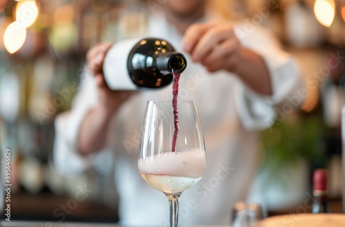 Red Wine Pouring Into Glass at Restaurant