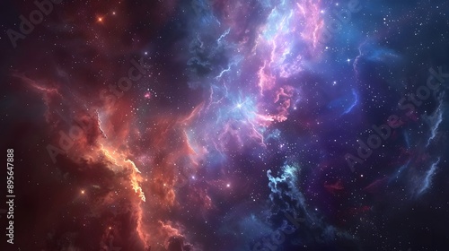 Abstract Cosmic Scene: An abstract background depicting a cosmic scene with stars, nebulae, and galaxies. 