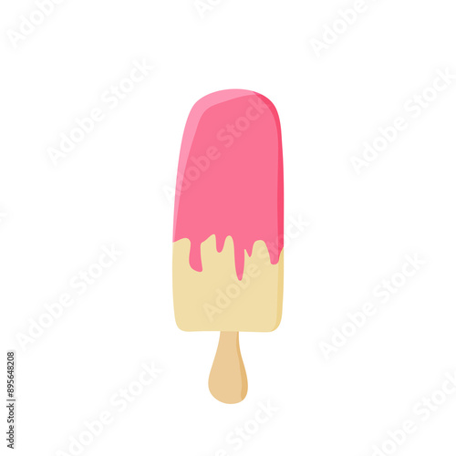 delicate creamy ice cream covered with pink chocolate on a stick