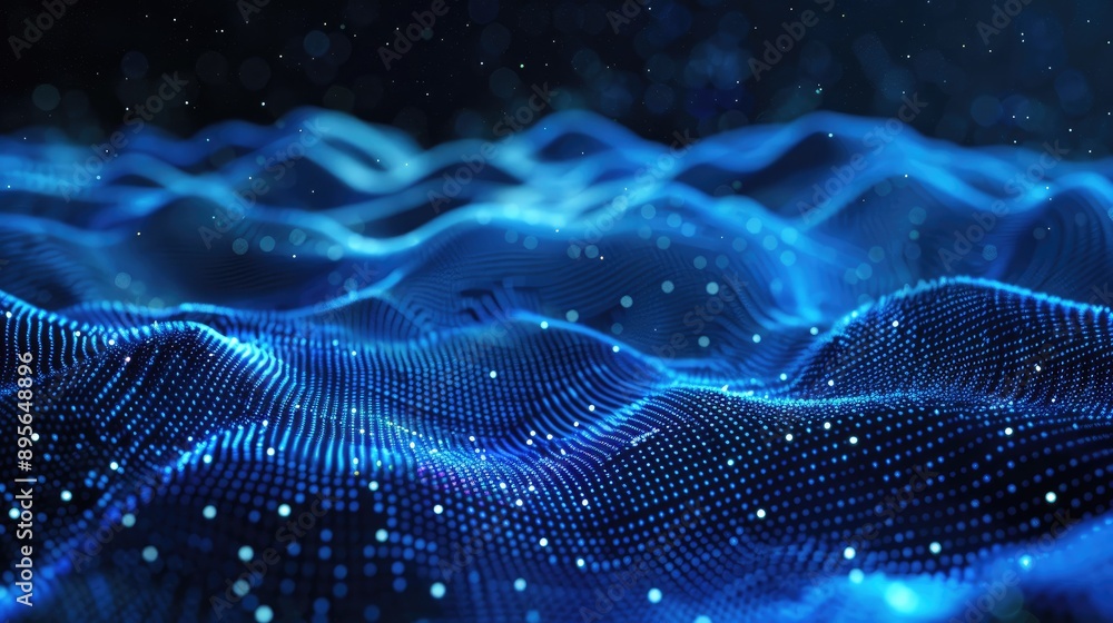 Abstract mesh of technology particles and points, illuminated by blue light, modern digital background Abstract mesh of technology particles and points, illuminated by blue light, modern digital background