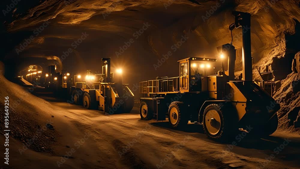 Detailed mine scenery with tunnels and industrial lights Detailed mine scenery with tunnels and industrial lights