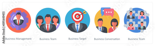 A set of 5 Business icons as business management, business team, business target