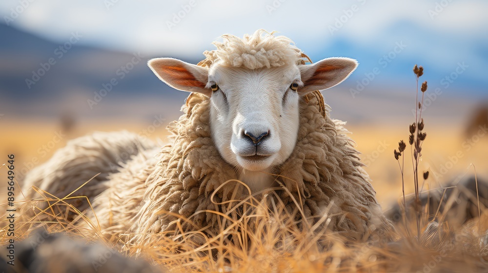 Obraz premium Isolated dike sheep is looking