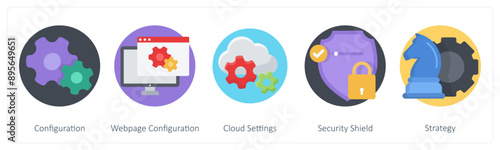 A set of 5 Business icons as configuration, webpage configuration, cloud settings