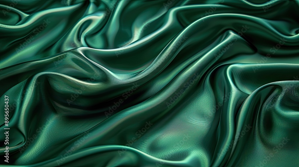 Glossy dark green silk satin with wavy folds, elegant and versatile background ideal for festive web banners and holiday designs Glossy dark green silk satin with wavy folds, elegant and versatile background ideal for festive web banners and holiday designs