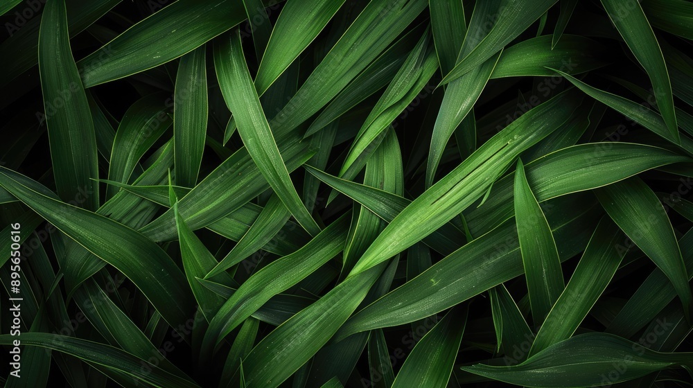 Obraz premium Green grass leaf texture in a dark tone, accented with a dark border vignette for a stylish and immersive background