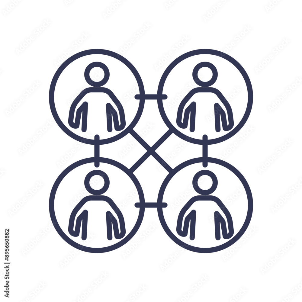 Four connected figures in circles representing team collaboration. Four connected figures in circles representing team collaboration.