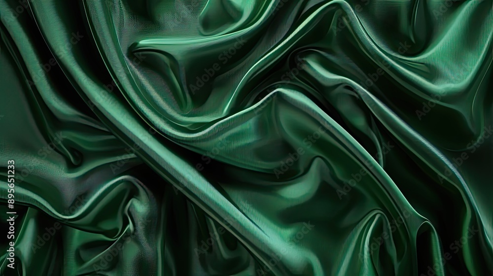 Luxurious dark green silk satin with a glossy surface and wavy texture, perfect for creating elegant Valentine, Christmas, or holiday web banners Luxurious dark green silk satin with a glossy surface and wavy texture, perfect for creating elegant Valentine, Christmas, or holiday web banners