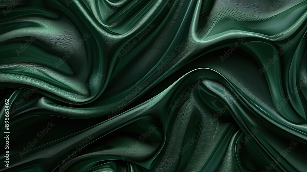 Fototapeta premium Smooth dark green satin with shiny surface and wavy texture, elegant background suitable for Valentine, Christmas, or holiday web design
