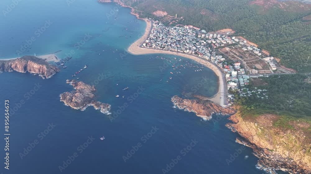 Aerial view of Hon Kho, Nhon Hai fishing village, Quy Nhon. Vietnam hidden gems. Aerial view of Hon Kho, Nhon Hai fishing village, Quy Nhon. Vietnam hidden gems.