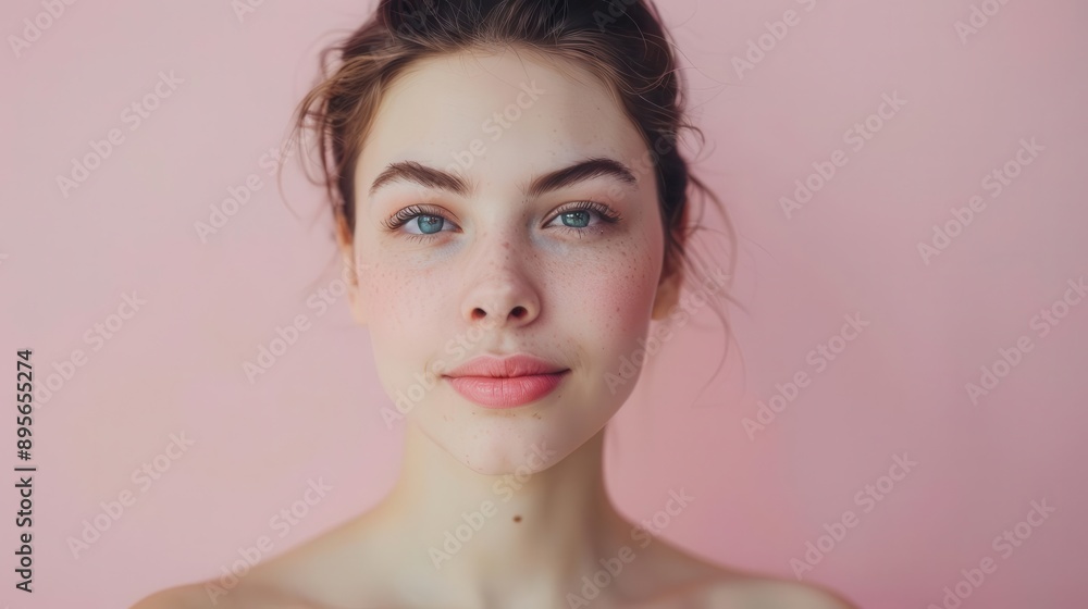 ethereal portrait of young woman with flawless skin soft pastel pink background emanating beauty and serenity ethereal portrait of young woman with flawless skin soft pastel pink background emanating beauty and serenity