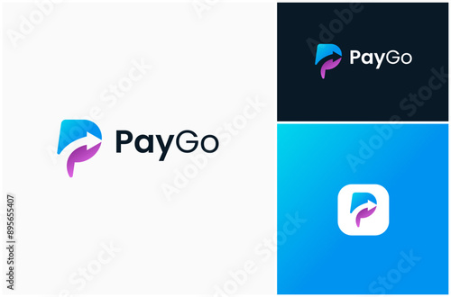 Letter P Arrow Payment Finance Money Transfer Modern Colorful Vector Logo Design Illustration