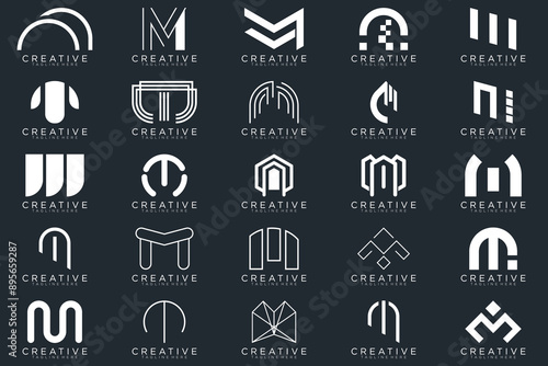 Mega logo collection, Abstract letter M logo design. icons for business photo