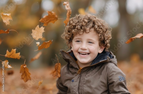 Smiling Child in Autumn Leaves