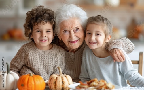 Grandmother and Grandchildren Pose for a Photo