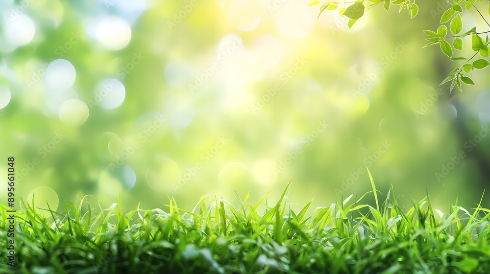 Serene Nature Background with Blurred Sunny Spring Meadow and Vibrant Green Grass Under Blue Sky, Perfect for Posters and Banners with Space for Text and Graphics Serene Nature Background with Blurred Sunny Spring Meadow and Vibrant Green Grass Under Blue Sky, Perfect for Posters and Banners with Space for Text and Graphics