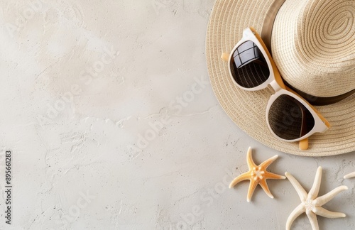 White Straw Hat and Sunglasses With Starfish
