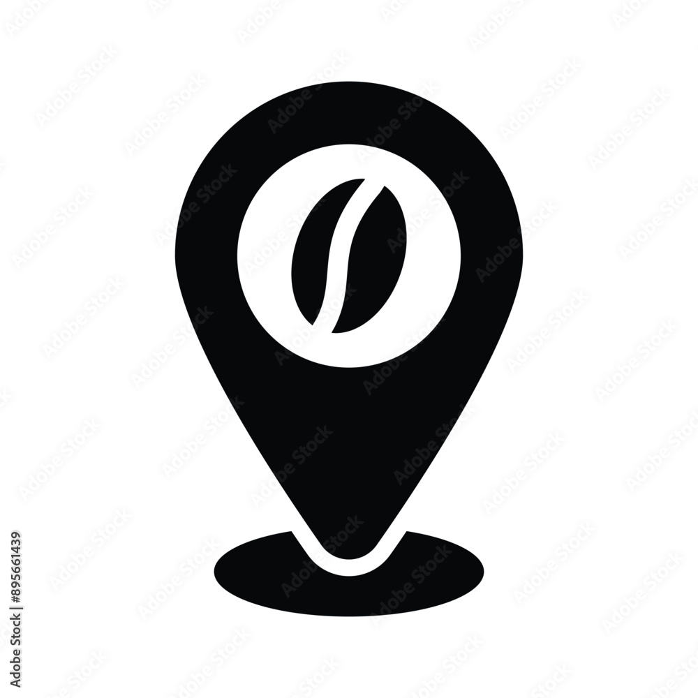 Coffee bean inside map pointer denoting icon of coffee shop location Coffee bean inside map pointer denoting icon of coffee shop location