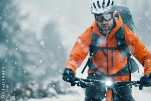 Cyclist Riding Through Snow