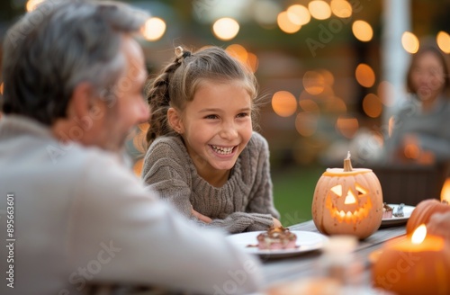 Girl Laughing at Halloween Dinner