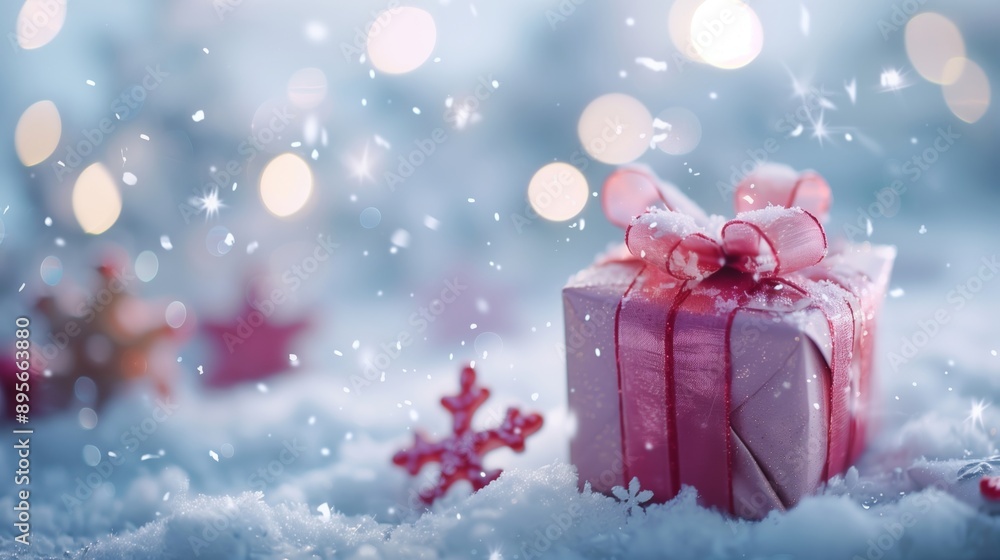 A Beautifully Wrapped Christmas Gift in a Snowy Winter Wonderland A Beautifully Wrapped Christmas Gift in a Snowy Winter Wonderland