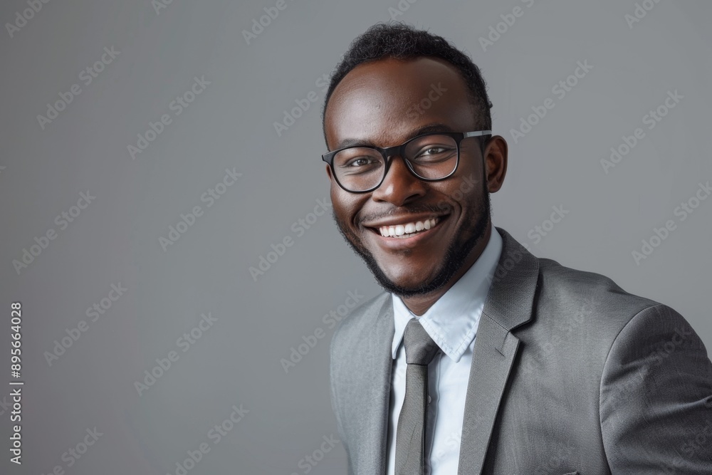 Man in a gray suit and glasses smiling. Perfect for business promotions or professional content. Clean and modern style with a positive feel. Ideal for corporate use or social media content Man in a gray suit and glasses smiling. Perfect for business promotions or professional content. Clean and modern style with a positive feel. Ideal for corporate use or social media content
