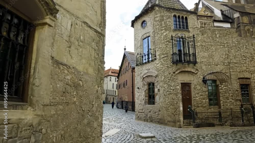 A historical city with cobbled streets and old buildings. architectural details A historical city with cobbled streets and old buildings. architectural details