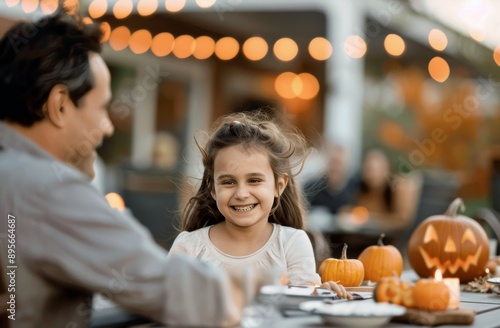 Girl Laughing at Halloween Dinner