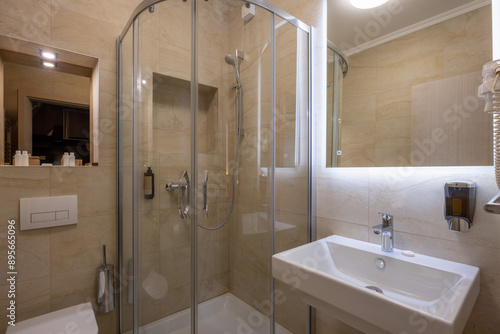 Wallpaper Mural Interior of a hotel bathroom with glass bathroom Torontodigital.ca