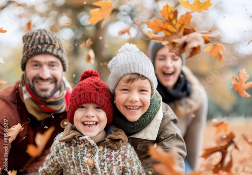 Happy Family Enjoying Snowfall
