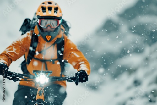 Cyclist Riding Through Snow