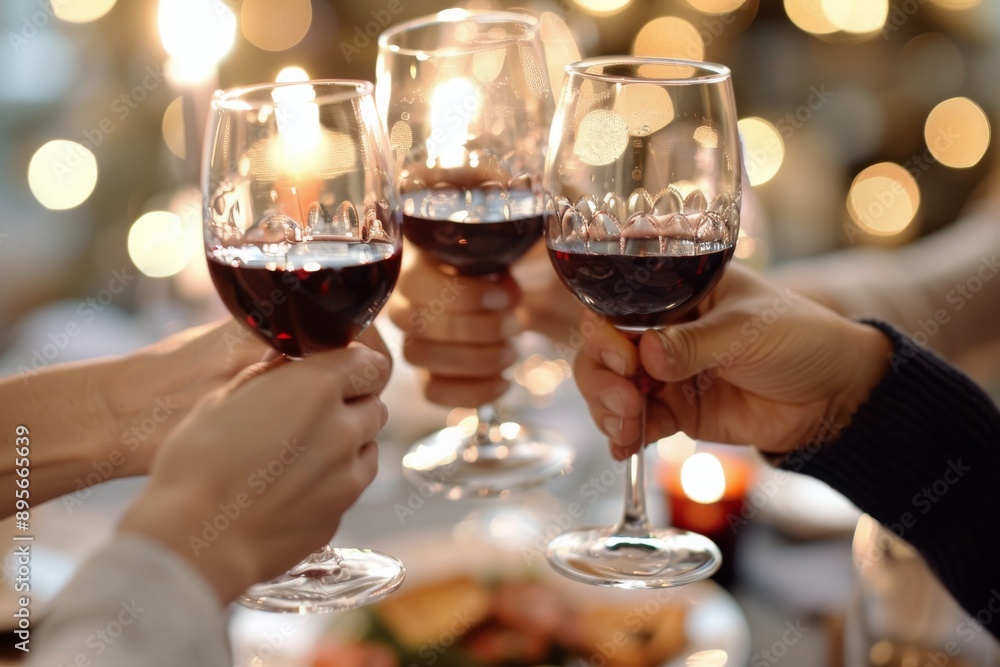 Friends Toasting With Red Wine at Dinner Friends Toasting With Red Wine at Dinner