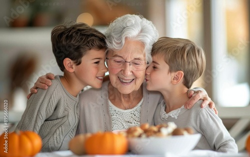 Grandmother and Grandchildren Pose for a Photo