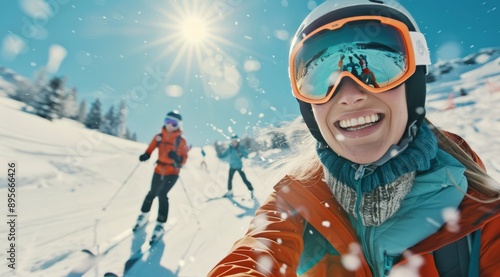 Woman Skiing In Snow With Friend