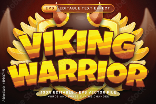 viking warrior 3d text effect and editable text effect with illustrations of viking helmets and shields