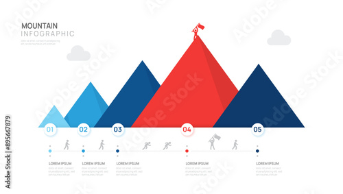 Infographic Mountain Business growth design template. concept 5 steps to success, Business mountain vector illustration