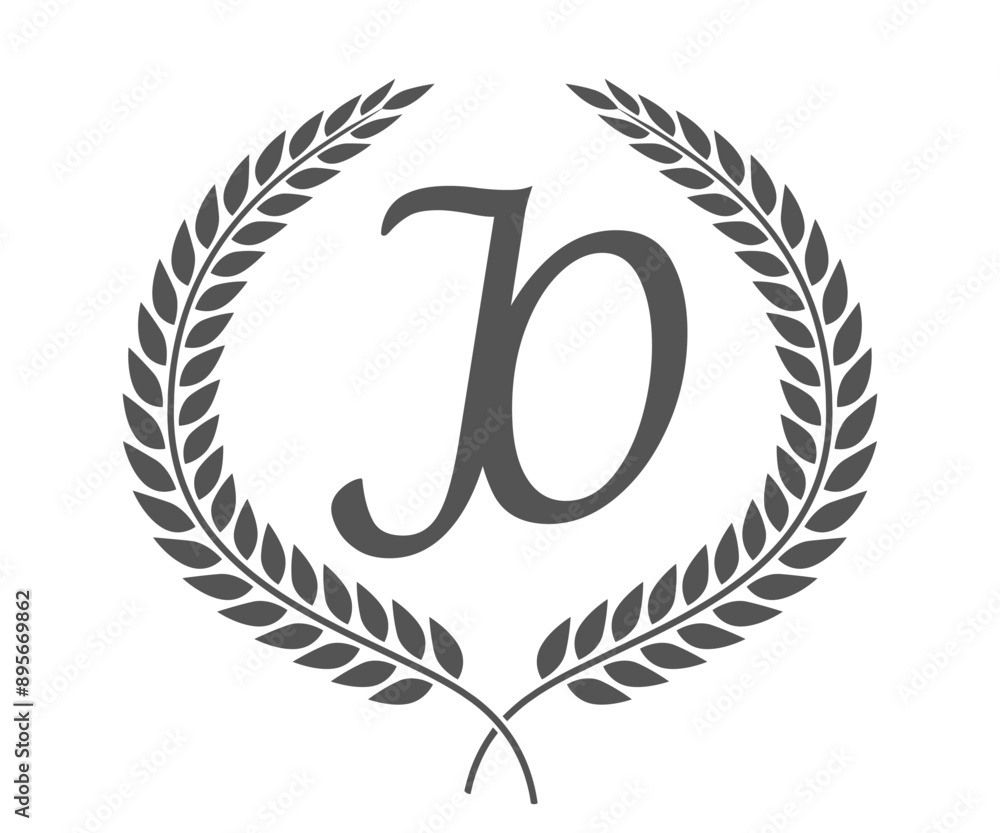 Initial letter J and O, JO monogram logo design with laurel wreath. Luxury calligraphy font. Initial letter J and O, JO monogram logo design with laurel wreath. Luxury calligraphy font.