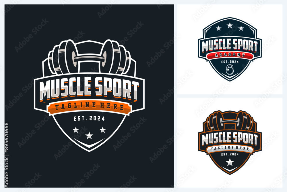 Obraz premium Fitness logo sport design template, gym sport emblem vector, fitness logo badge design vector illustration