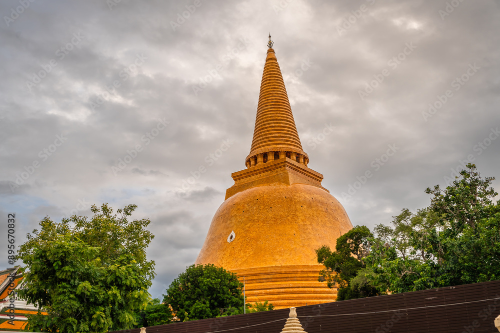 The large gold pagoda at Phra Pathom Chedi temple, Nakhon Pathom, Thailand. This gold pagoda is the second-largest in the world and the first-largest in Thailand The large gold pagoda at Phra Pathom Chedi temple, Nakhon Pathom, Thailand. This gold pagoda is the second-largest in the world and the first-largest in Thailand