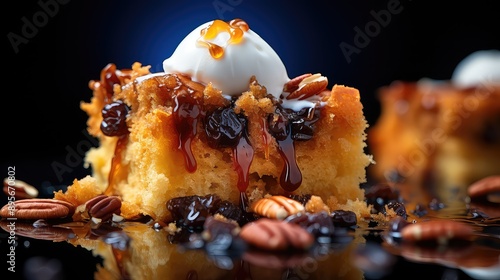 close up a piece of barmbrack cake crumbs photo