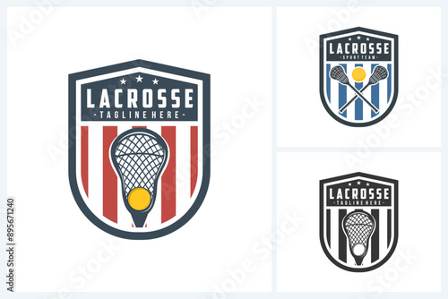 Lacrosse logo sport design template, lacrosse sport emblem vector, lacrosse tournament logo badge design vector illustration