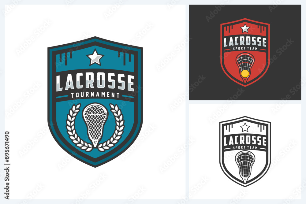 Lacrosse logo sport design template, lacrosse sport emblem vector, lacrosse tournament logo badge design vector illustration Lacrosse logo sport design template, lacrosse sport emblem vector, lacrosse tournament logo badge design vector illustration